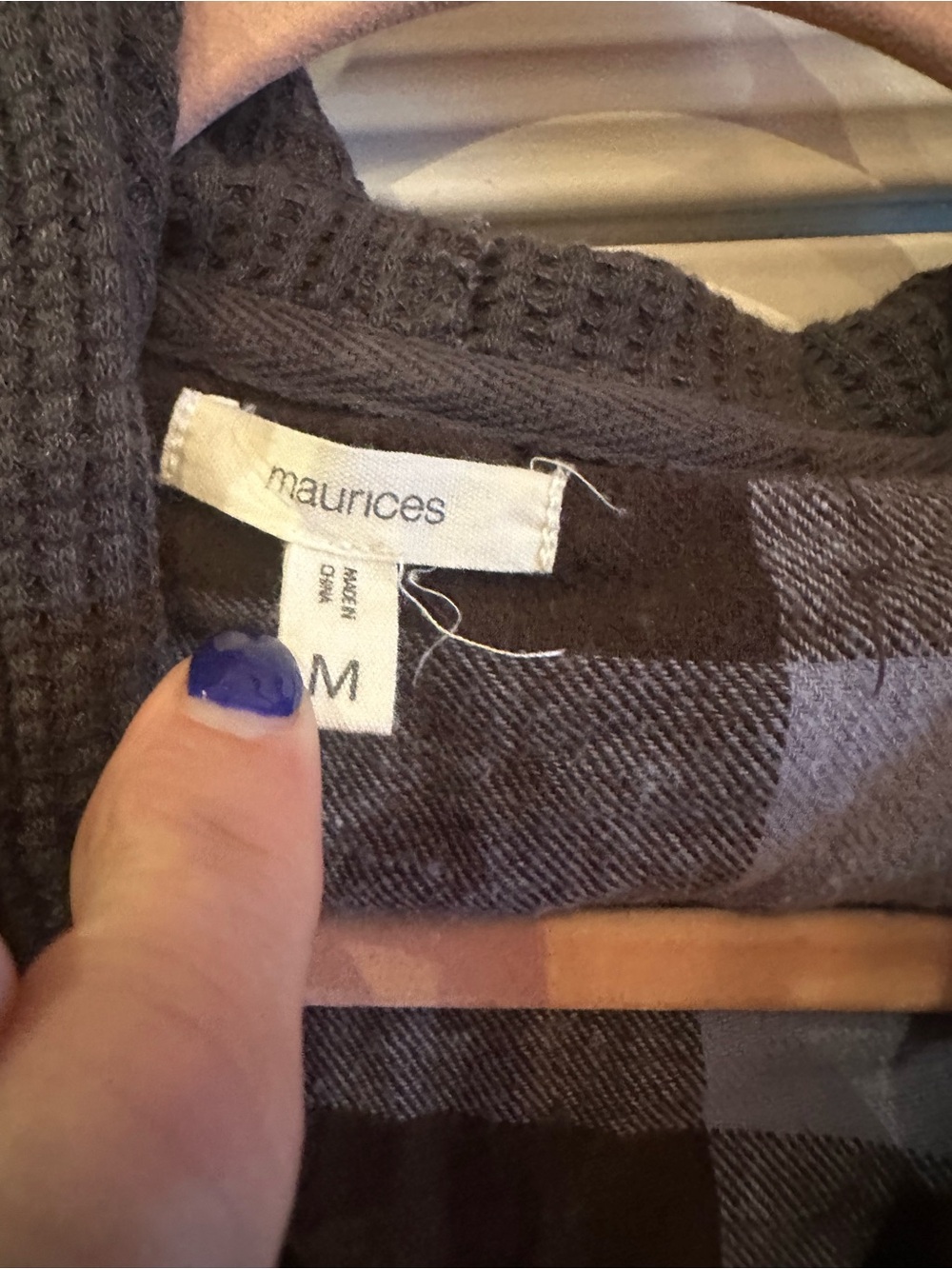 Maurices Blue & Black Plaid Hooded Button-Down Shirt - Picture 3 of 4